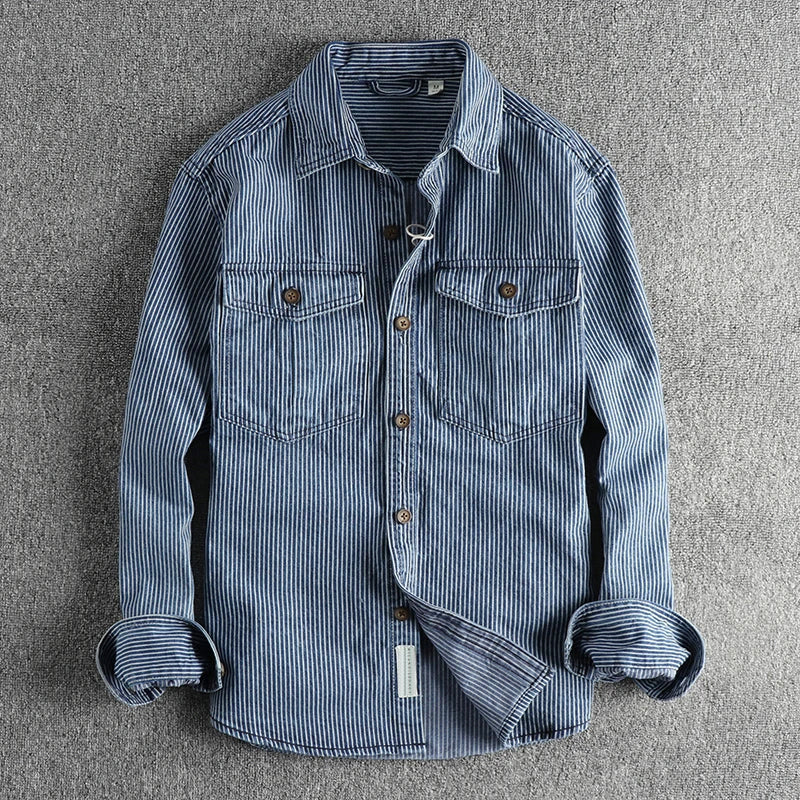 Vintage Striped Denim Shirt For Men | Larnel 0