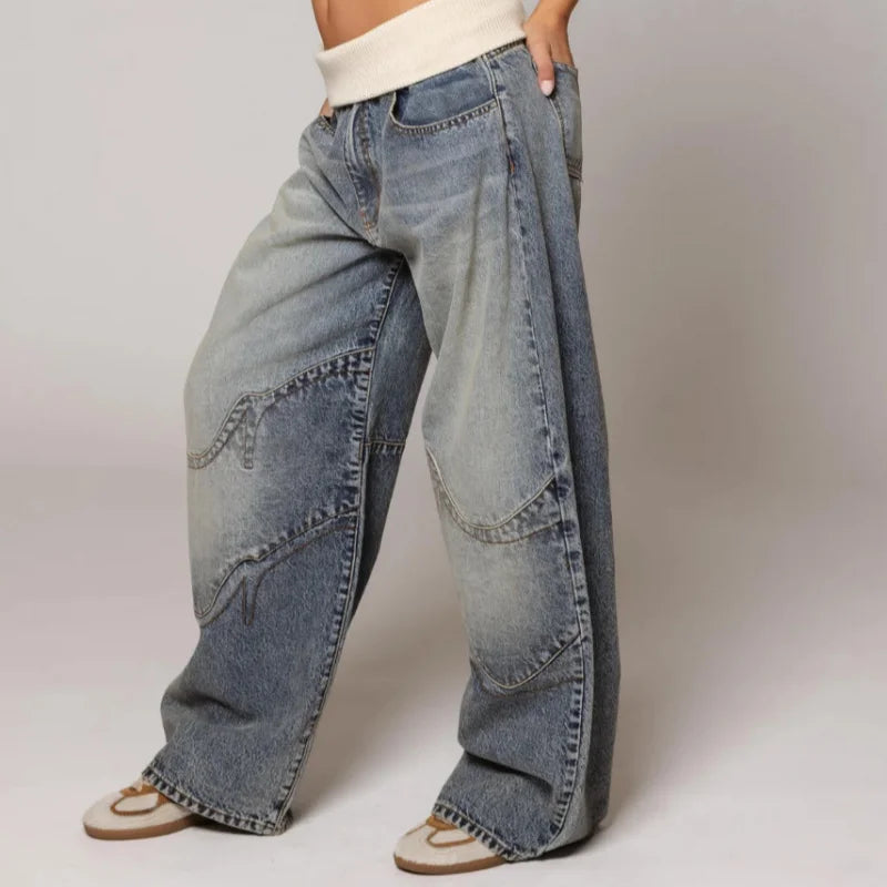Yara | Baggy Wide Leg Jeans with Ribbed Waistband 2