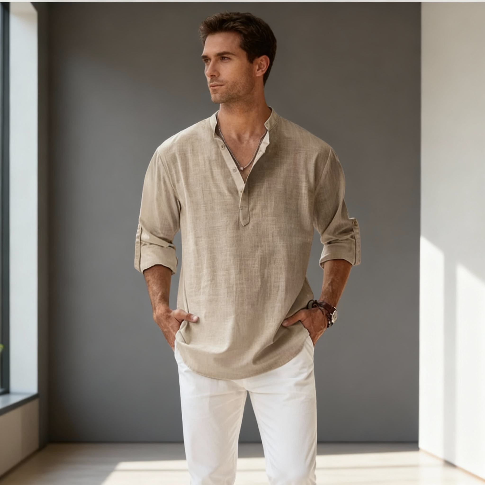 Zelvyn | Linen Long Sleeve Polo Shirt 0