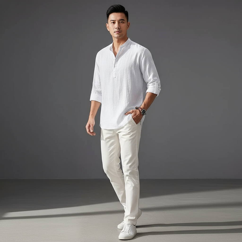 Zelvyn | Linen Long Sleeve Polo Shirt 3