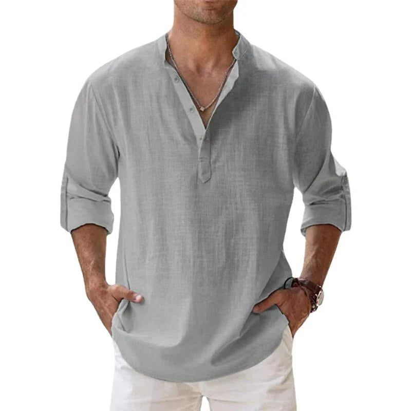Zelvyn | Linen Long Sleeve Polo Shirt 9